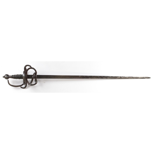 1195 - Victorian copy of a 16th century Rapier with straight fuller blade, swept scroll hilt with wire boun... 