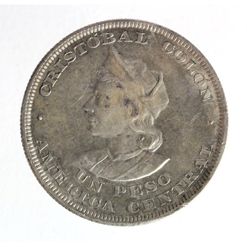 1244 - El Salvador silver Peso 1893 C.A.M., KM# 115.1, EF, light scratches.