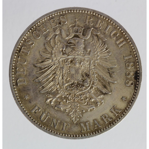 1259 - German States, Prussia 5 Mark 1888A (KM# 512) GEF