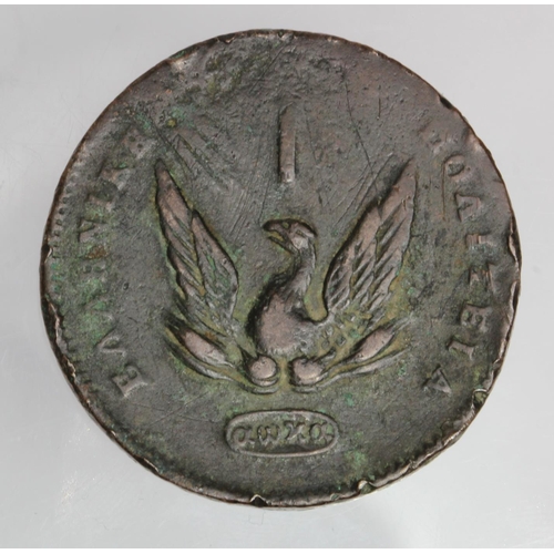 1270 - Greece copper phoenix 20 Lepta 1831, KM# 11, GF, scratches.