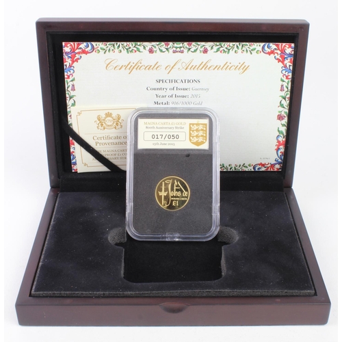 1276 - Guernsey One Pound 2015 (struck in 22ct gold) Proof FDC boxed with certificate