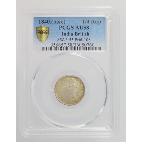 1278 - India Quarter Rupee 1840 (Mule type). PCGS slabbed as AU58