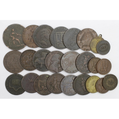 1806 - Tokens (24) British and Irish etc, copper 18th-19thC assortment, mixed grade.