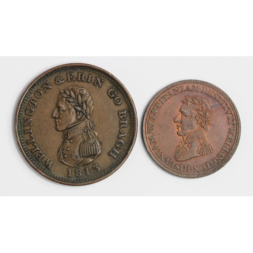 1807 - Tokens (2) Wellington Victories in Spain Halfpenny 1811 EF with lustre, and Wellington & Erin Go Bra... 