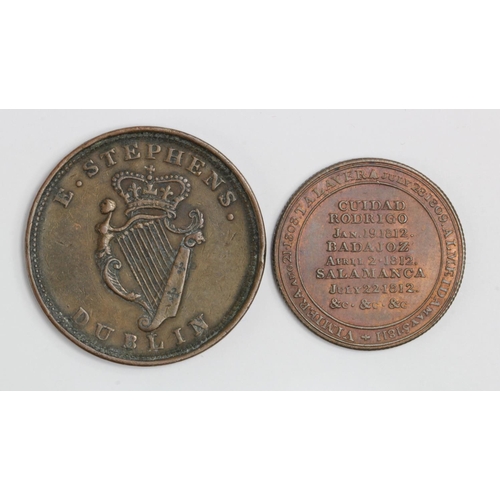 1807 - Tokens (2) Wellington Victories in Spain Halfpenny 1811 EF with lustre, and Wellington & Erin Go Bra... 