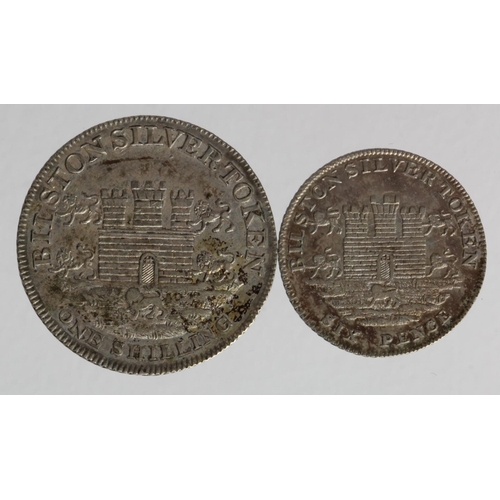 1811 - Tokens, 19thC (2): Bilston 'Rushbury & Woolley' silver Shilling 1811, no inner circle, GVF, and simi... 