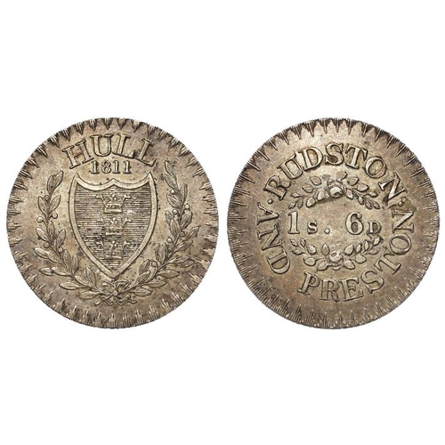 1820 - Token, 19thC: Hull, Rudston & Preston silver One shilling and sixpence 1811 GVF