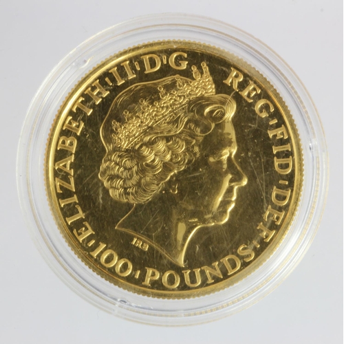 1836 - Britannia £100. 2014 BU in a hard plastic capsule