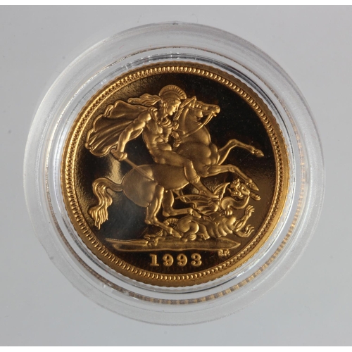 1938 - Half Sovereign 1993 Proof FDC in a hard plastic capsule