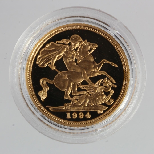 1939 - Half Sovereign 1994 Proof FDC in a hard plastic capsule