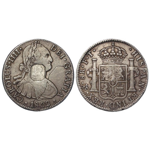 2152 - Dollar, George III octagonal countermark on a Mexico 8 Reales 1802 Mo FT, aVF but with a large scrat... 