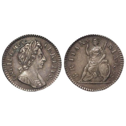 2172 - Farthing 1698, William III silver pattern with date in legend, toned EF