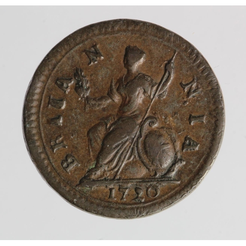 2179 - Farthing 1720, S.3662, VF, die flaws.