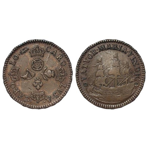 2200 - Farthing, Charles II 'QVATOR. MARIA. VINDICO' pattern in copper, Peck 398, VF, a few small scratches... 