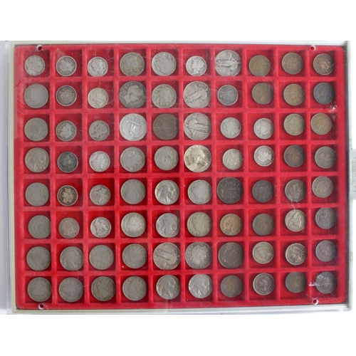 2613 - USA (80) silver, copper, bronze and cupro-nickel, 19th-20thC collection in a Lindner tray, includes ... 