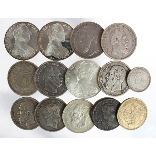 2618 - World Coins (14) 19th-20thC including crown-size silver, noted: Japan Yen yr 22 (1889) VF edge knock... 