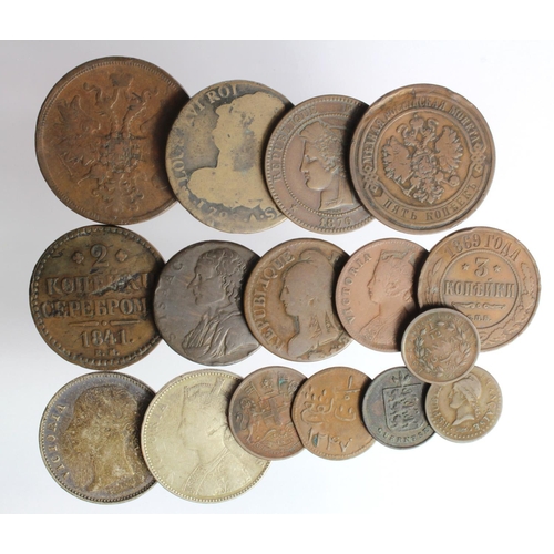 2619 - World Coins (16) 18th-20thC, mostly copper including Russian, mixed grade from circulation, plus 2x ... 