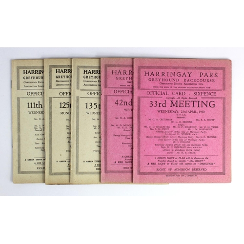 2705 - Greyhound Race Cards - Harringay 1930-1931.  (5)