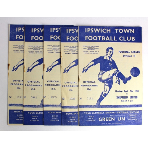 2719 - Ipswich Town home games v Cardiff 22/3/1958, v Swansea 5 Oct 1957, v Doncaster 14/12/1957, v Northam... 