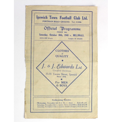 2729 - Ipswich Town v Millwall 30th October 1948 League 3 South