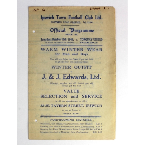 2736 - Ipswich Town v Torquay United 12 Oct 1946 F/L Div 3 South. Hole punched