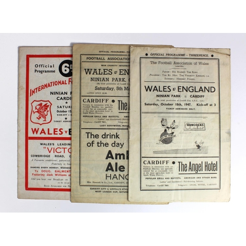 2768 - Wales v England at Ninian Park Football matches, 5th May 1945, 18th Oct 1947 and 15th Oct 1949.  (3)