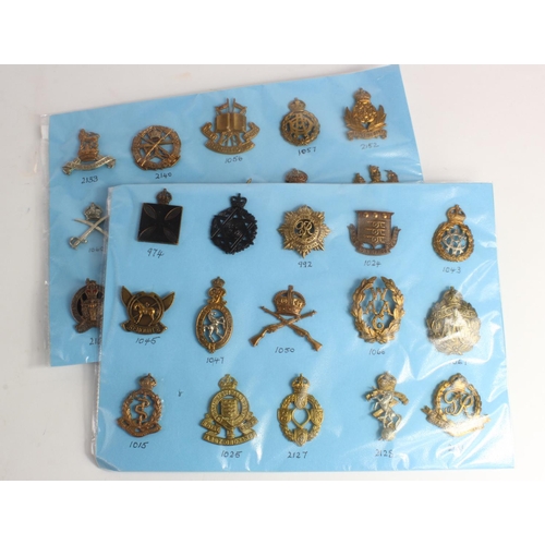 282 - Cap Badges on a blue cards - Departments, Corps with K&K numbers.  (30)