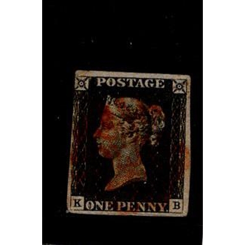 2855 - GB 1840 1d Penny Black (K-B) identified as likely Plate 3, virtually 4 margins but close at top-left... 