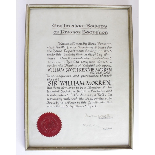 290 - Chief Constable Sir William Booth Rennie Morren (Edinburgh City Police). Original framed Certificate... 