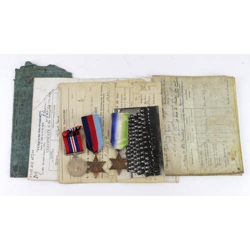 961 - WW2 Royal Navy Group consisting 1939-45 Star, Atlantic Star and War Medal, Royal Naval Certificate o... 