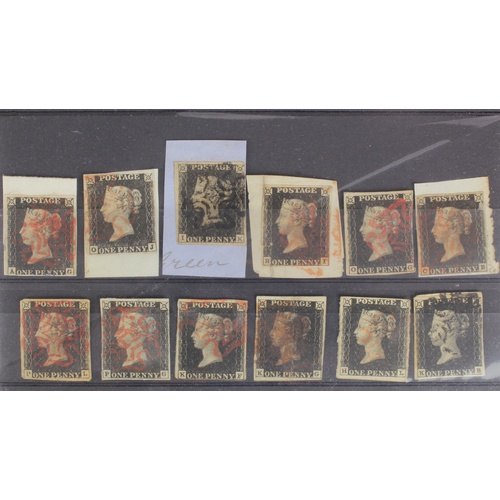 2858 - GB 1840 1d Penny Black, a selection with all different corner letter combinations, mixed condition (... 