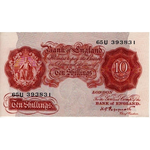 66 - ERROR Peppiatt 10 Shillings issued 1934, minor misplaced design on obverse and reverse, design print... 