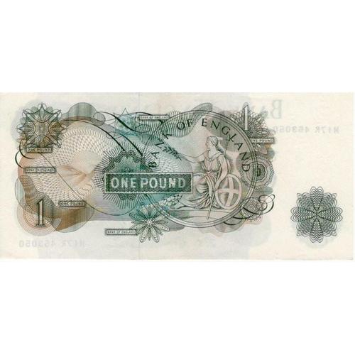 75 - Fforde 1 Pound issued 1967, REPLACEMENT note serial M17R 453050 (B302, Pick374e) light folds EF to g... 