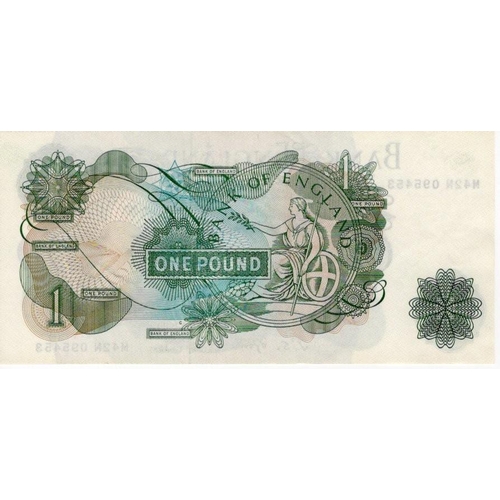 76 - Fforde 1 Pound issued 1967, scarce LAST RUN REPLACEMENT note, serial M42N 095453, (B304, Pick373c) l... 