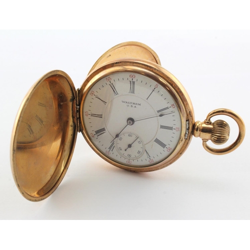 101 - Gents gold plated full hunter pocket watch by Waltham circa 1908 in the 