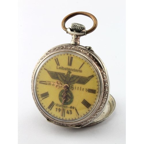 97 - German Third Reich silver cased (.800) top wind open face pocket watch. The 44mm dial with black rom... 