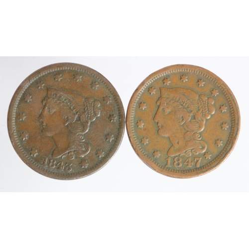 1015 - USA Large Cents (2): 1843 GF, and 1847 VG