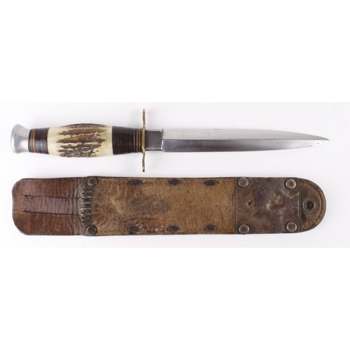 1091 - Fighting knife blade marked 'U.S'. Scabbard marked 'Milsco 1943'.