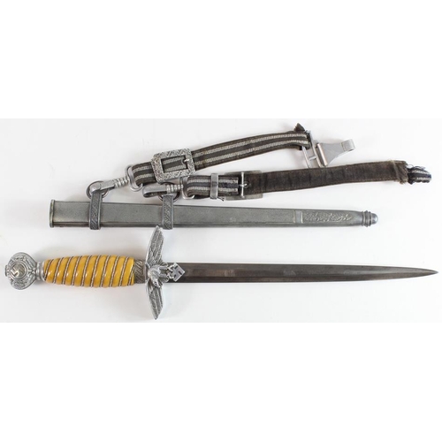 1097 - German Nazi Luftwaffe Dagger 2nd pattern, with scabbard and hangers. Blade maker marked 'WKC Solinge... 