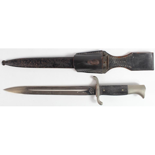 1101 - German WW2 Short Parade Bayonet with metal scabbard & leather frog - blade marked Paul Seilheimer, S... 