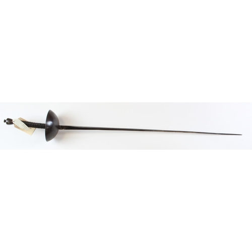 1128 - Sword - 19th Century Fencing Foil. Cup hilted guard with wirebound leather grip, Urn pommel. Hollow ... 