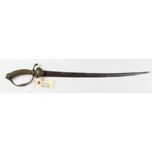 1146 - Sword - European (German) 18th/19th Century hunting hanger. staghorn grip brass knucklebow with clam... 