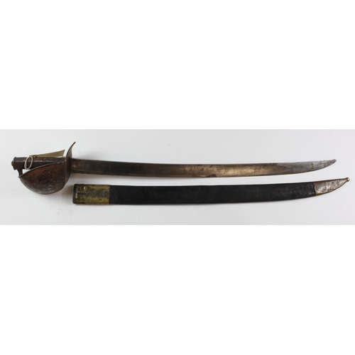 1156 - Sword - French Model 1841 Naval Cutlass in its brass mounted, leather Scabbard (locket dented, stitc... 