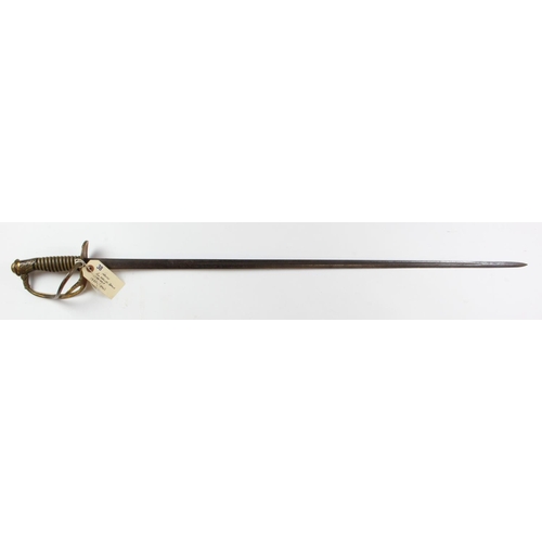 1157 - Sword - French Officers Sword circa 1880. Straight, half fullered, slim blade, no scabbard. Ribbed w... 