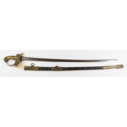 1166 - Sword - Imperial German Naval Sword circa. WW1. Pipe back blade 30 ¾