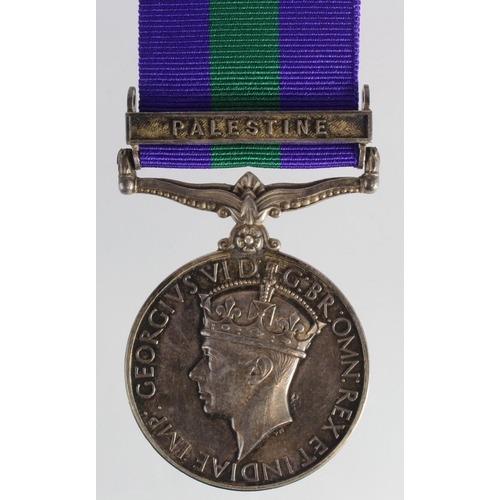 1281 - GSM GVI with Palestine clasp to (4123540 Pte W A Hutson Cheshire Regt).