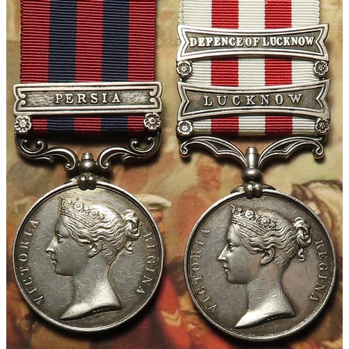 1288 - IGS 1854 with Persia clasp (John Sprossam 78th Regt), and Indian Mutiny Medal with bars Lucknow / De... 