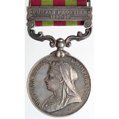 1294 - India Medal 1896 with Punjab Frontier 1897-98 clasp named (3001 Pte T Irlam 1st Bn Som Lt Infy). Con... 