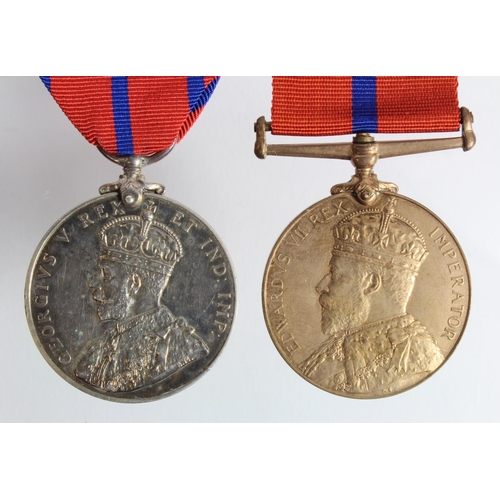 1307 - Metropolitan Police Coronation Medals, 1902 in bronze (PC E Craig W Div) and 1911 in silver (PC E Cr... 