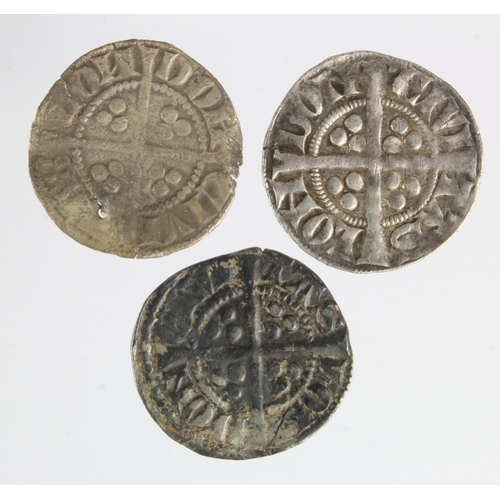 137 - Edward I London silver pennies (3): Class 3g VF, Class 4d VF, and Class 4e GF; with tickets/provenan... 